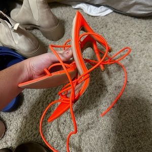 neon orange lace up heels!